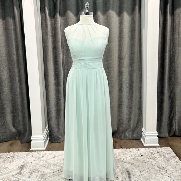 NWT Seafoam Chiffon Illusion High Neck Gown Style 1165 Size 22 - Picture 1 of 3